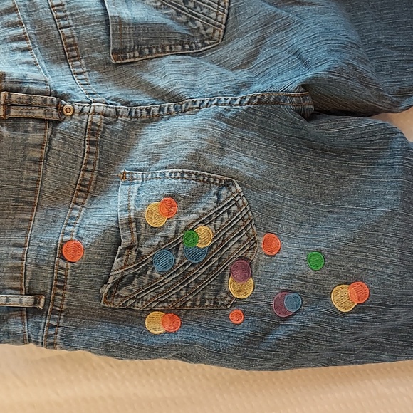 Route 66 Women's Vintage Cropped Jeans Embroidered Dots Circles Size 14 … - Picture 5 of 12